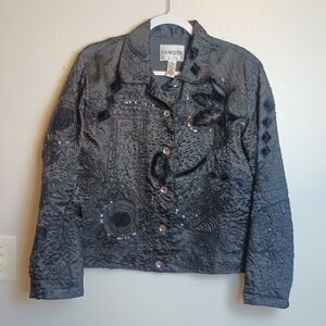 Chico’s Embellished Black Silk Blazer Size Medium